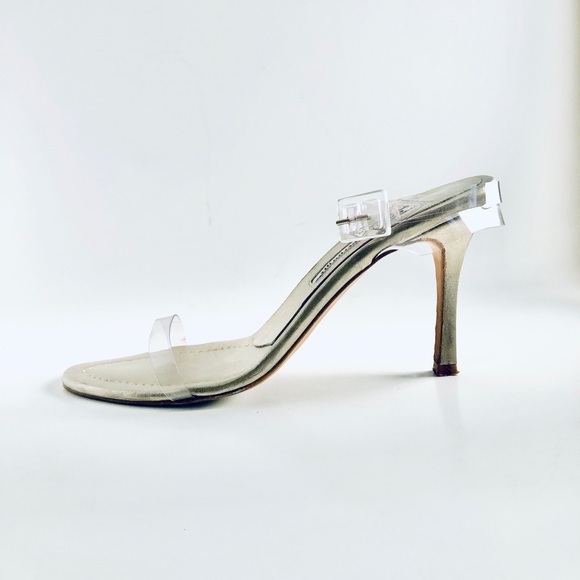 Manolo Blahnik Pewter Sandals with Clear Straps - Picture 7 of 16